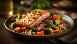 Salmon with Garlic Butter and Steamed Broccoli protein rich recipe