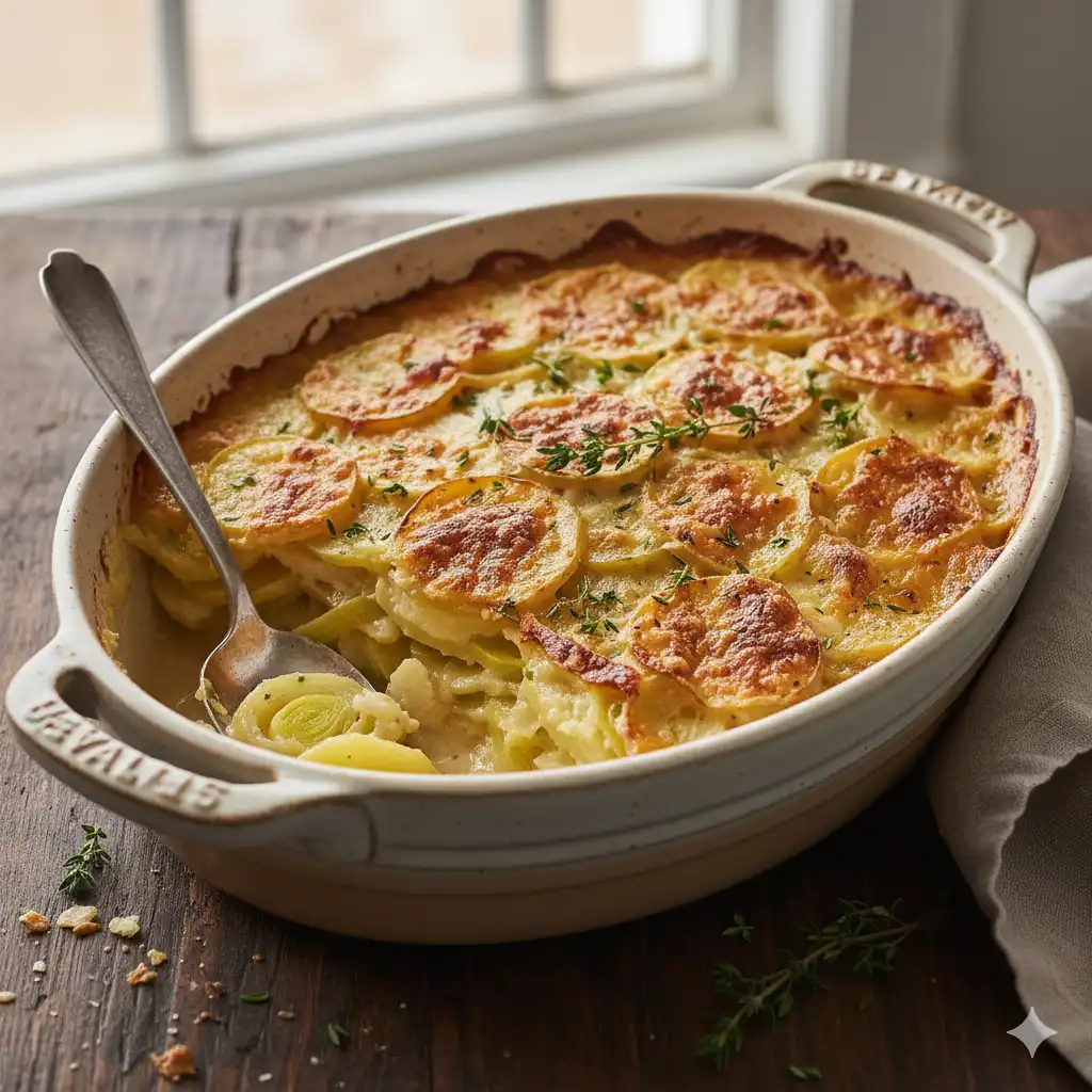 Creamy Vegan Potato & Leek Gratin