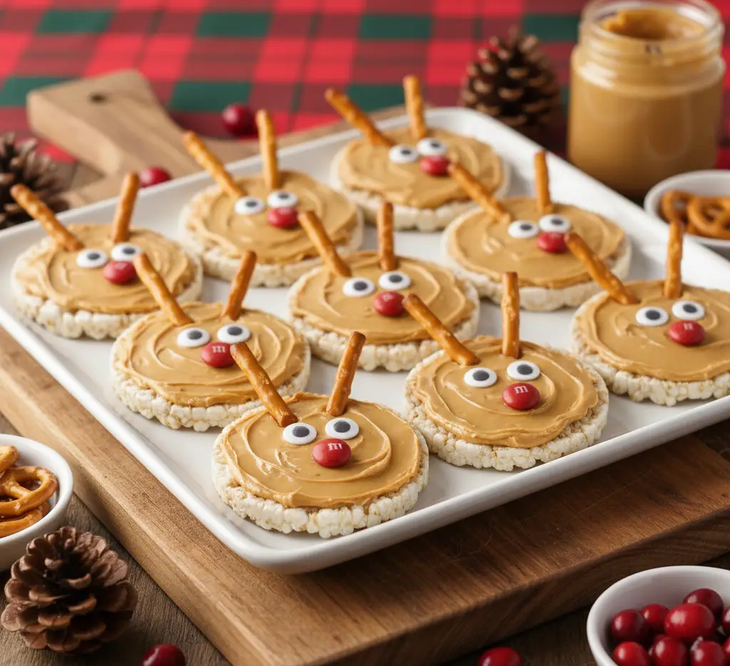 Peanut Butter Reindeer Rice Cakes