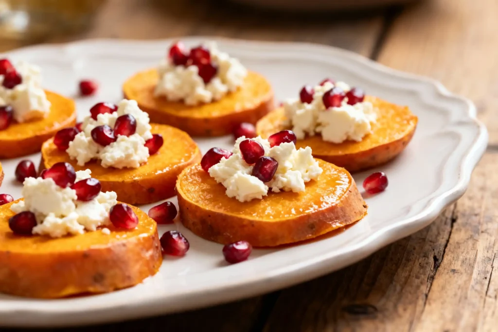 Sweet Potato Rounds With Feta & Pomegranate