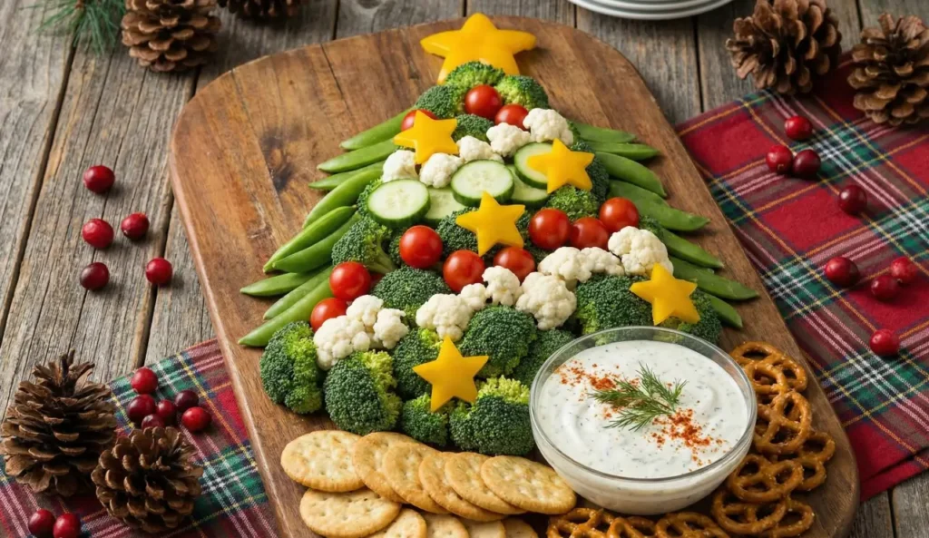 Veggie Christmas Tree Platter (With Ranch Yogurt Dip)